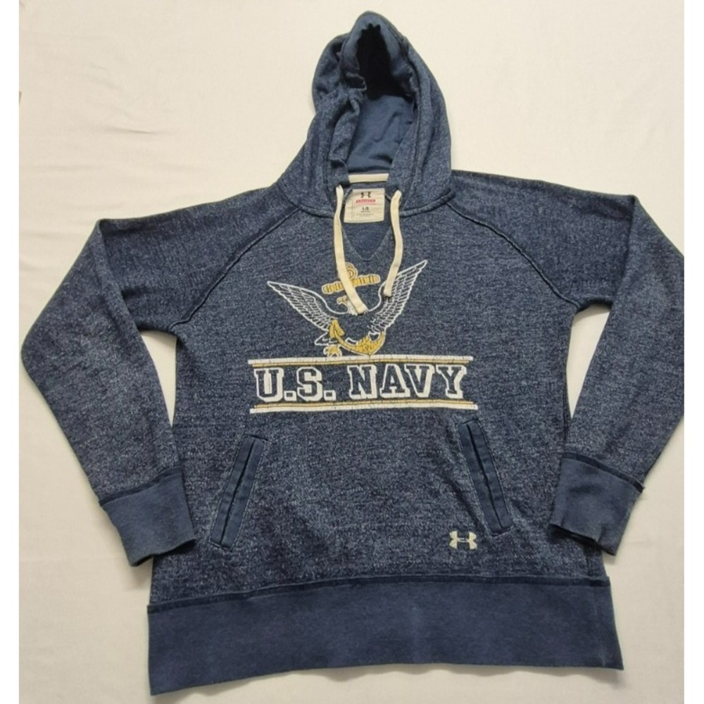 U.S Navy Under Armour Legacy women's blue semi fit front pocket hoodie‎ LG